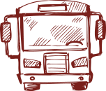En röd illustration av en buss.